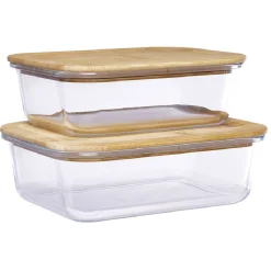 Sale Boîte en verre avec couvercle bambou x2 Conservation Alimentaire