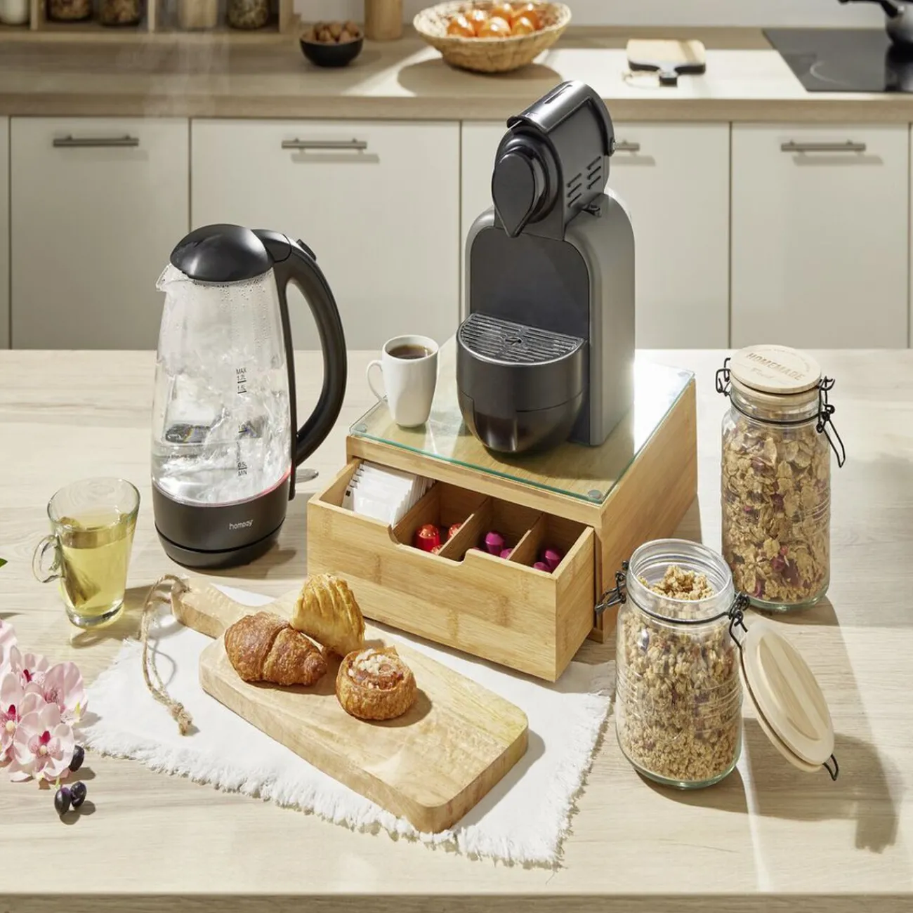 Discount Boîte tiroir à dosettes en bambou et verre Rangement De Cuisine