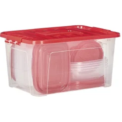 Outlet Boîtes alimentaire transparente avec couvercle bleu ou rouge x27 Vaisselle Et Accessoires De Table