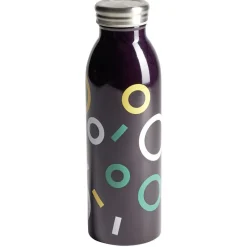 Sale Bouteille isotherme acier noir motif rond 500ml Ø6,7xH21,8cm Conservation Alimentaire