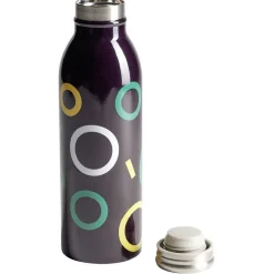 Sale Bouteille isotherme acier noir motif rond 500ml Ø6,7xH21,8cm Conservation Alimentaire