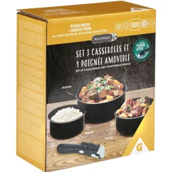 Hot Casserole aluminium noir x3 avec poignée amovible x1 Cuisson