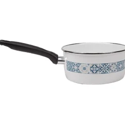 Sale Casserole anti-adhésive acier émaillé blanc crème et bleu Cuisson