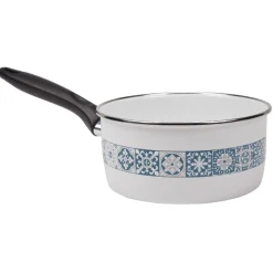 Sale Casserole anti-adhésive acier émaillé blanc crème et bleu Cuisson
