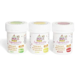Online Colorant alimentaire en poudre Framboiselle rouge jaune vert x3 Préparation Culinaire