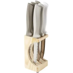 Best Coouteau à steak inox x6 et bloc en pin Préparation Culinaire