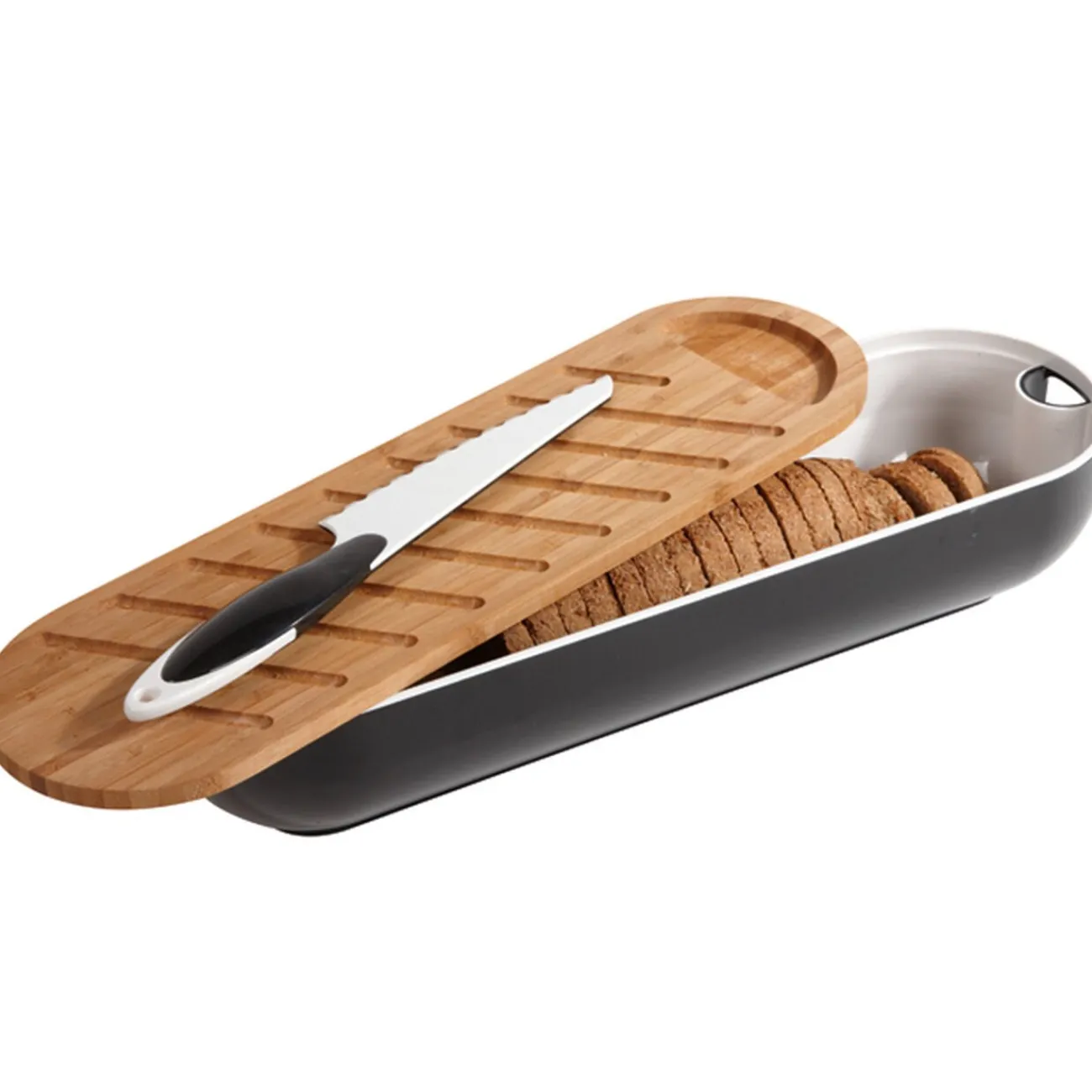 Sale Corbeille 3 en 1 boîte à pain avec planche bambou et couteau Rangement De Cuisine