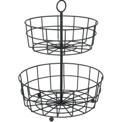 Discount Corbeille à fruits 2 niveaux métal noir Ø28xH38cm Rangement De Cuisine
