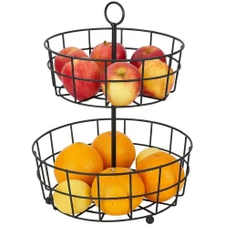 Discount Corbeille à fruits 2 niveaux métal noir Ø28xH38cm Rangement De Cuisine