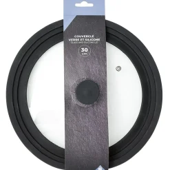 Clearance Couvercle en verre avec contour silicone noir Ø 30 cm Cuisson