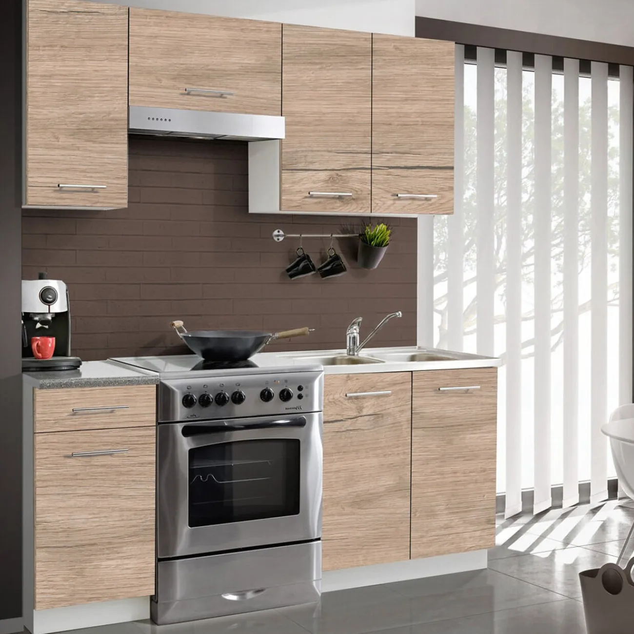 Sale Cuisine 5 éléments finition chêne Sonoma L. 1,80 m Rangement De Cuisine