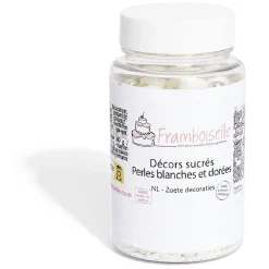 Décor sucré perle blanche et dorée Framboiselle Préparation Culinaire