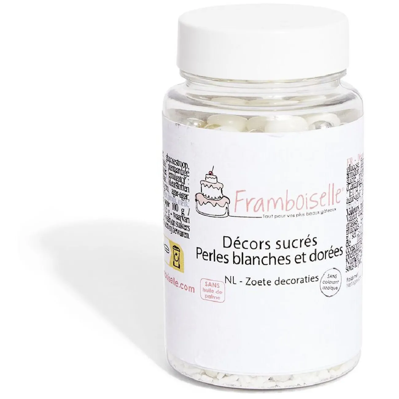 Décor sucré perle blanche et dorée Framboiselle Préparation Culinaire