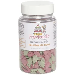 Discount Décors sucrés feuilles de houx rose et vert 50 g Framboiselle Préparation Culinaire