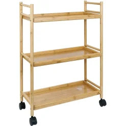 Online Desserte 3 niveaux à roulettes bambou et MDF 51,5x22,5xH71cm Rangement De Cuisine
