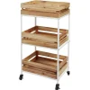 Discount Desserte à roulette en bois design cagette naturel 3 niveaux Rangement De Cuisine