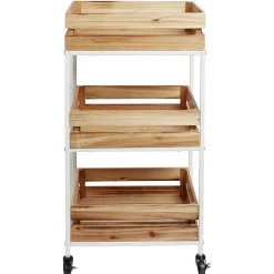 Discount Desserte à roulette en bois design cagette naturel 3 niveaux Rangement De Cuisine