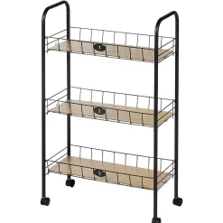 New Desserte à roulettes 3 niveaux métal et bois Rangement De Cuisine