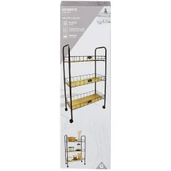 New Desserte à roulettes 3 niveaux métal et bois Rangement De Cuisine