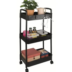 New Desserte à roulettes 3 niveaux plastique noir Rangement De Cuisine
