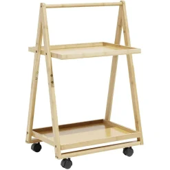 Discount Desserte à roulettes bambou 2 niveaux 50x38xH78cm Rangement De Cuisine