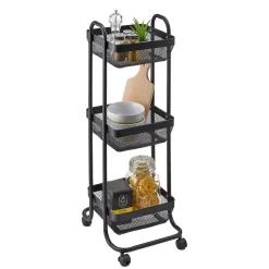 New Desserte à roulettes vintage métal noir 3 niveaux Rangement De Cuisine
