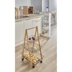 Desserte bambou panier métal 3 niveaux 54,5x36,5xH85 cm Rangement De Cuisine