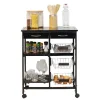 Online Desserte bistrot sur roulettes étagère panier tiroir bois métal noir Rangement De Cuisine