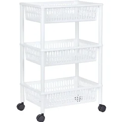 Desserte de cuisine 3 niveaux panières blanches Rangement De Cuisine