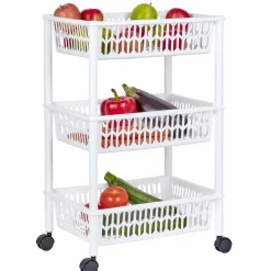 Desserte de cuisine 3 niveaux panières blanches Rangement De Cuisine