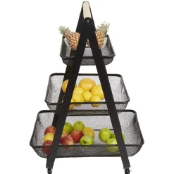 Desserte de cuisine 3 paniers métal noir Rangement De Cuisine