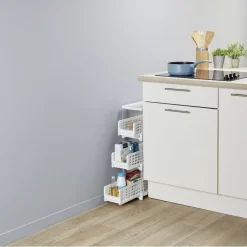 Sale Desserte de cuisine 3 tiroirs coulissants blanc Rangement De Cuisine