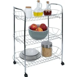 Hot Desserte en métal gris 3 niveaux - L.51xl.26,5xH.57cm Rangement De Cuisine