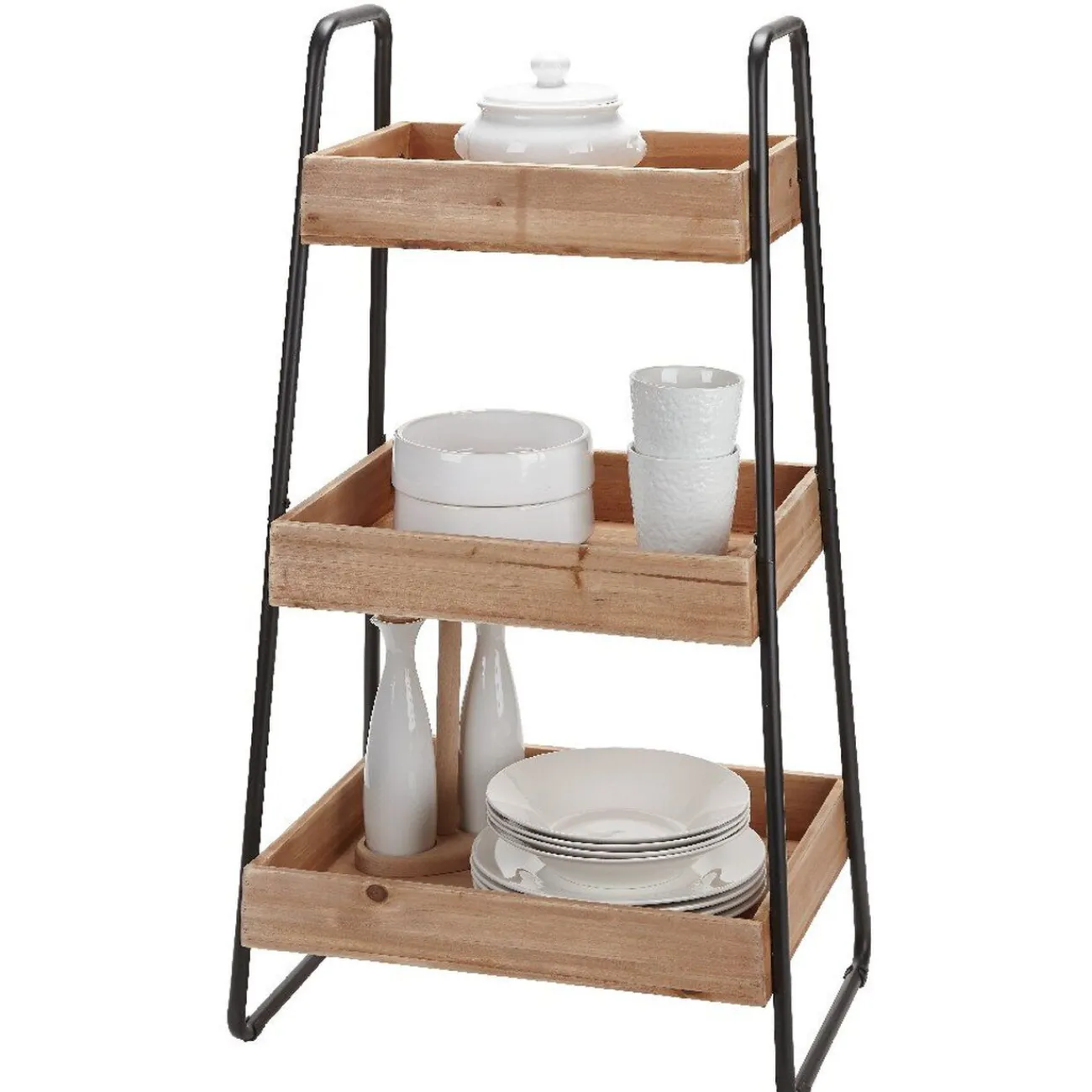 Discount Desserte vintage 3 niveaux noir naturel Rangement De Cuisine