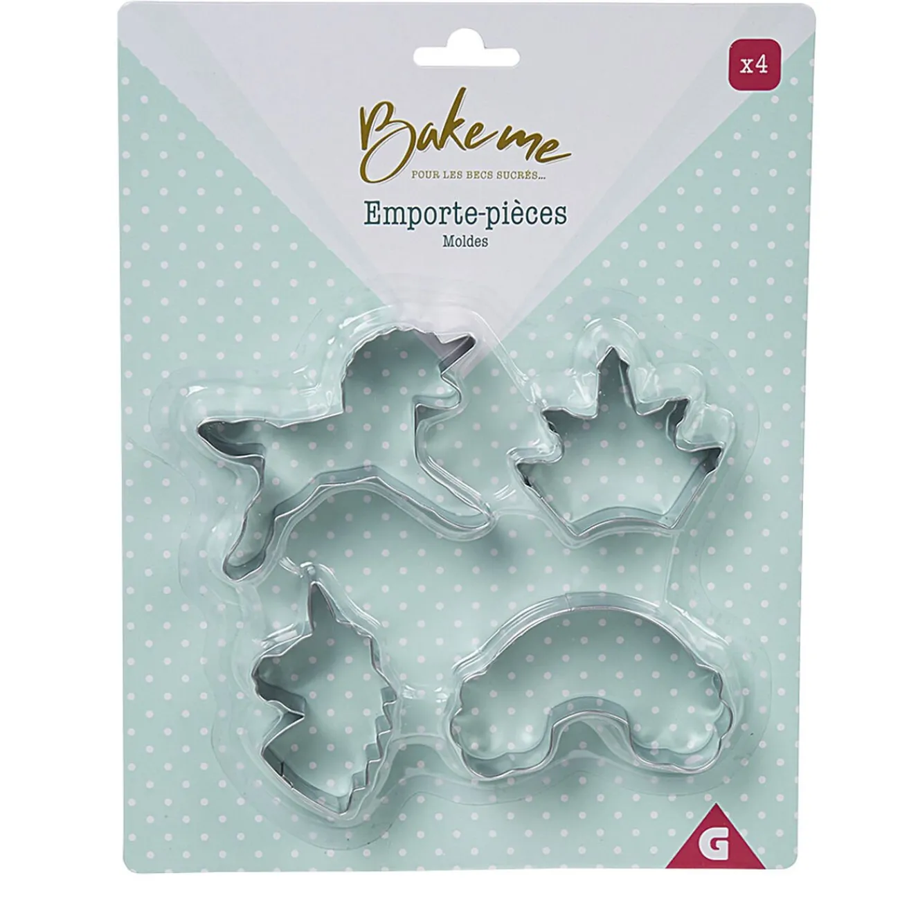 Emporte pièce forme Licorne Arc en ciel Couronne x4 Cuisson