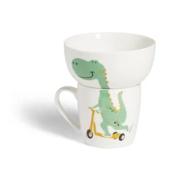 Sale Ensemble bol et mug en porcelaine motif enfant motif dinosaure H15cm Vaisselle Et Accessoires De Table