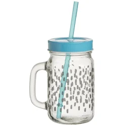 Best Gobelet en verre imprimé avec poignée paille et couvercle 480ml Vaisselle Et Accessoires De Table