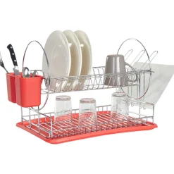 Sale Égouttoir 2 niveaux avec receveur rouge Rangement De Cuisine