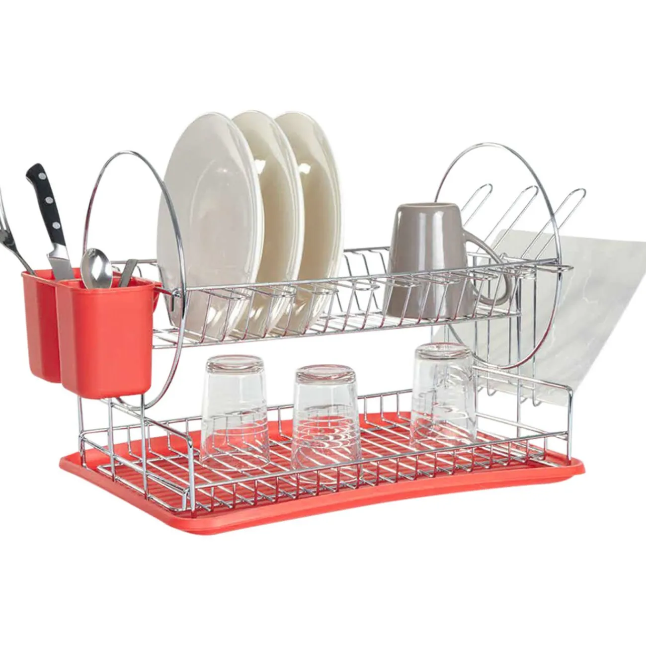 Sale Égouttoir 2 niveaux avec receveur rouge Rangement De Cuisine