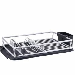 Outlet Égouttoir à vaisselle avec porte-couverts gris noir Rangement De Cuisine