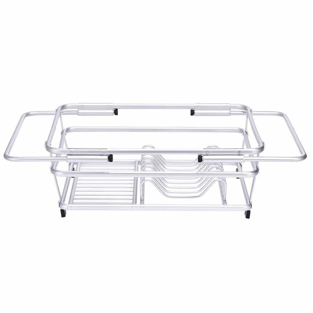 Clearance Égouttoir à vaisselle extensible aluminium avec porte-couverts noir Rangement De Cuisine