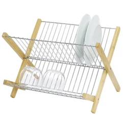 Clearance Égouttoir à vaisselle pliable bambou et métal Rangement De Cuisine