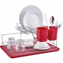 Online Égouttoir avec plateau et supports couverts rouges 2 niveaux Rangement De Cuisine