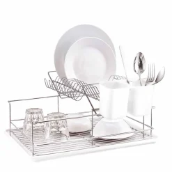 New Égouttoir avec plateau et supports couverts blancs 2 niveaux Rangement De Cuisine