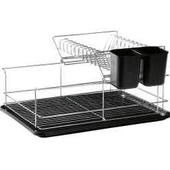 Clearance Égouttoir avec plateau et supports couverts noirs 2 niveaux Rangement De Cuisine