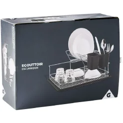 Clearance Égouttoir avec plateau et supports couverts noirs 2 niveaux Rangement De Cuisine