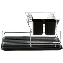 Clearance Égouttoir avec plateau et supports couverts noirs 2 niveaux Rangement De Cuisine
