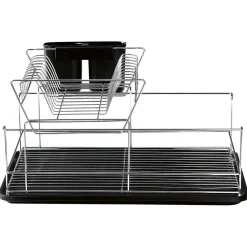 Clearance Égouttoir avec plateau et supports couverts noirs 2 niveaux Rangement De Cuisine