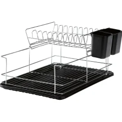Clearance Égouttoir avec plateau et supports couverts noirs 2 niveaux Rangement De Cuisine