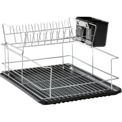 Clearance Égouttoir avec plateau et supports couverts noirs 2 niveaux Rangement De Cuisine
